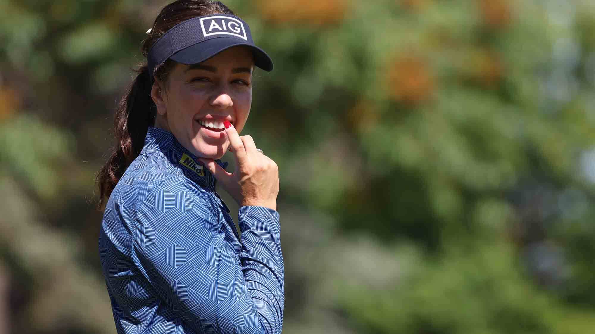 Georgia Hall of England pictured during a practice round prior to the Amundi Evian Championship