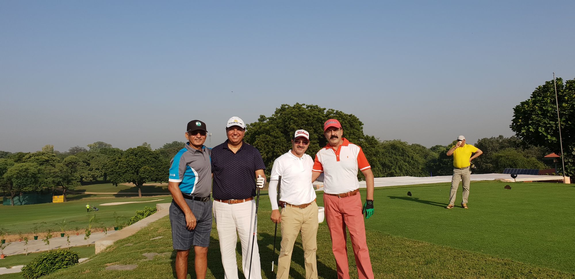 Ardent Golfers Gagan, Ravi, Prithivi and Prince Charles teeing off at Hole 1 