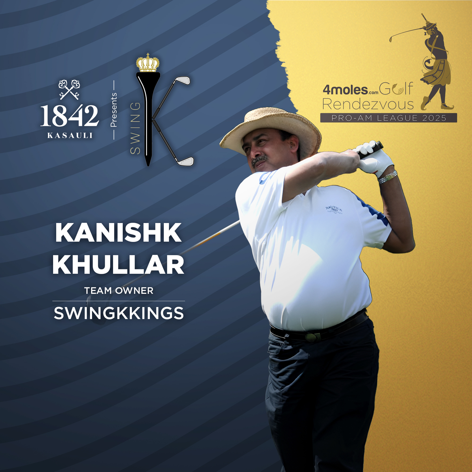 Introducing TEAM SWINGKKINGS Presented by 1842 KASAULI 👑 – a force to be reckoned with on the golf course! Led by the visionary Team Owner, KANISHK KHULLAR