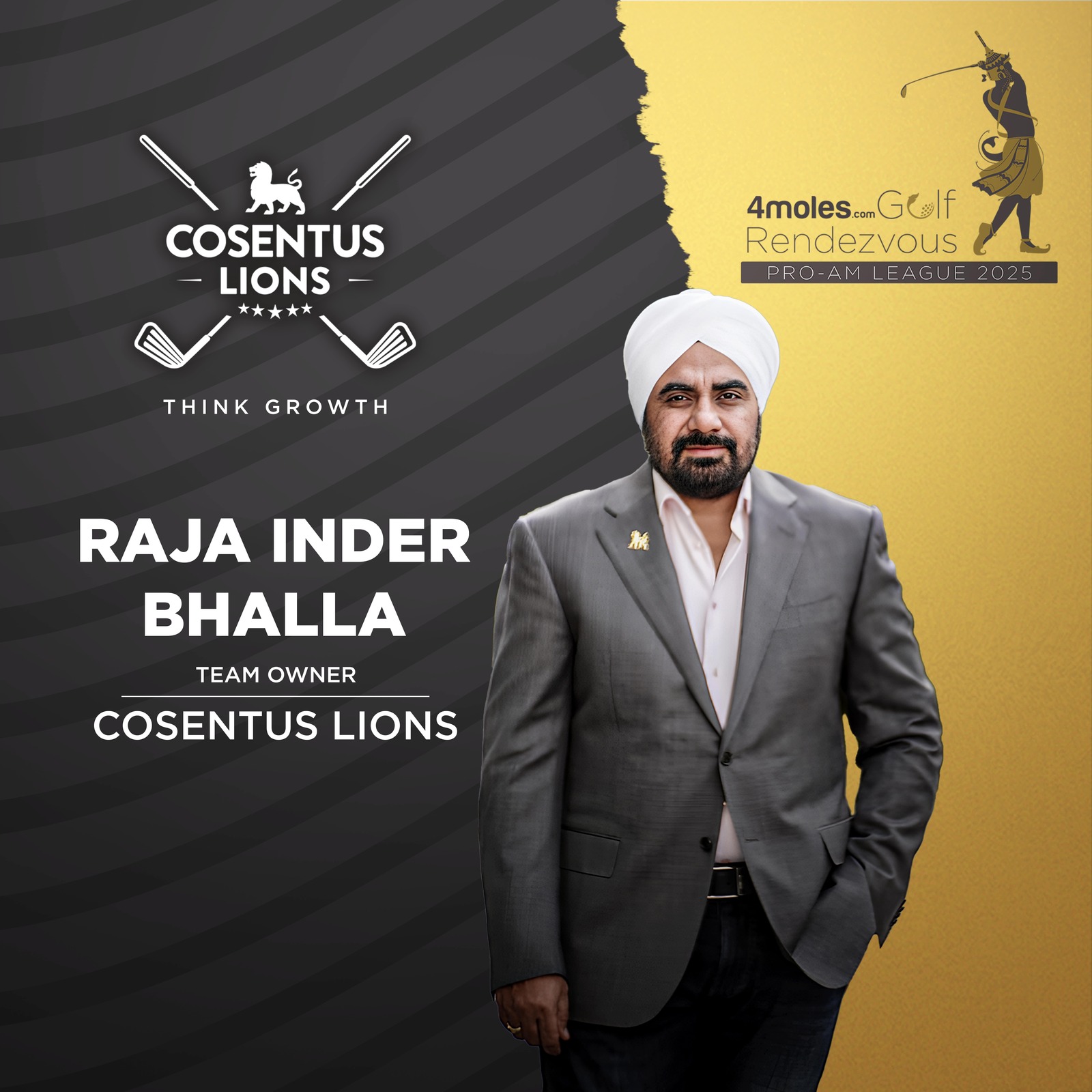Introducing TEAM COSENTUS LIONS - a powerhouse ready to dominate the greens! Led by visionary Team Owner, Raja Inder Bhalla.