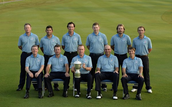 Team Europe assemble with the trophy for a photo op
