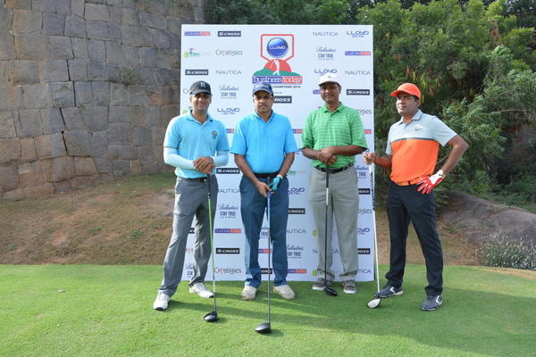 Chinta Sashidhar, Narender Reddy.K, Sudhakar Athota, Kiran Kolli pose before teeing-off at the Lloyd BT Pro-Am 2016 - Hyderabad Leg