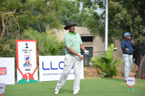 C S Rama Rao with his tee shot during the 2nd Leg of Lloyd BT Pro-Am 2016 at Hyderabad