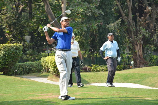 Dev Bhattacharya with a tee-shot