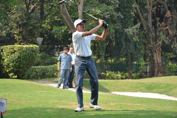 Kapil Grover reacts after hitting his driver shot during Lloyd BT Pro-Am in Mumbai