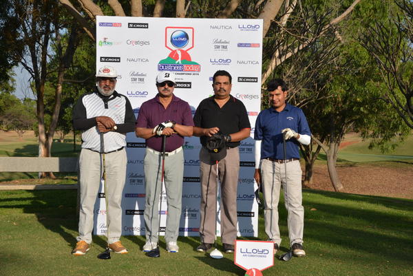 K.K.Mathew, Vijayendra Bhat, BR. Preetham, Amith J U pose before teeing-off at the Lloyd BT Pro-Am 2016 - Bangalore Leg