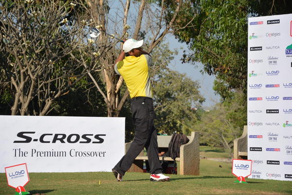 Adit Morzaria drives a tee shot during the Lloyd BT Pro-Am 2016 at Eagleton Golf Resort