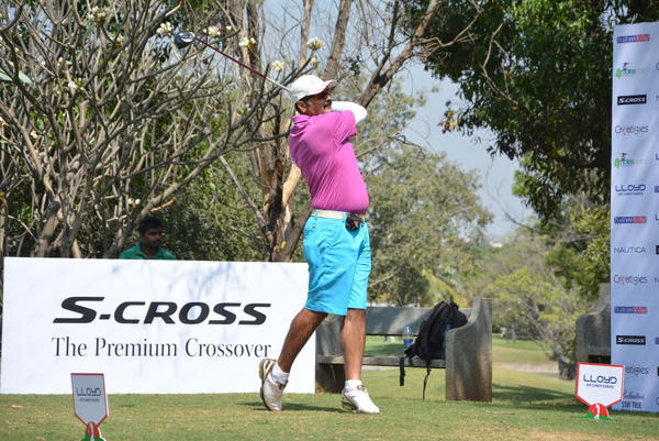 Madhusudhan S hits a shot at Eagleton Golf Resort during Lloyd BT Pro-Am 2016 in Bangalore