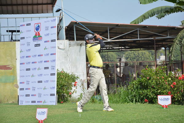 Mariappan.M hits a tee shot during Lloyd BT Pro-Am - Chennai Leg at Madras Gymkhana Golf Course