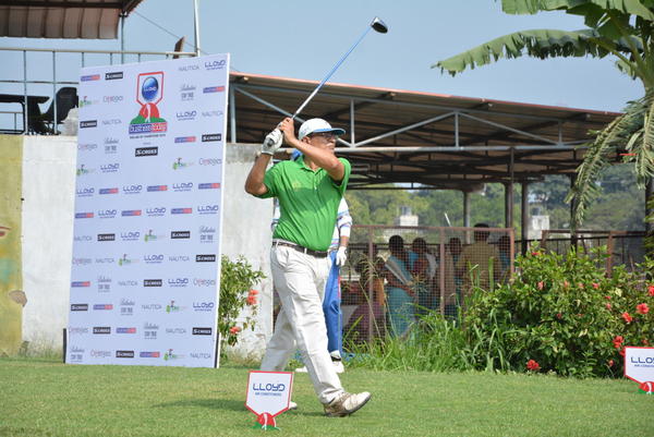 Prabol Mukherjee with a tee shot at Madras Gymkhana Golf Course