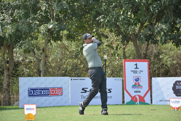 Baldev Dhir off the tee during the Finals of Lloyd BT Pro-Am 2016