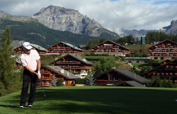 Miguel Angel Jimenez of Spain with a chip shot