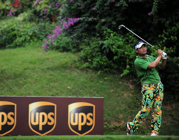 Udorn Duangdecha of Thailand plays a tee shot during the first round of the UBS Hong Kong Open at the Hong Kong Golf Club