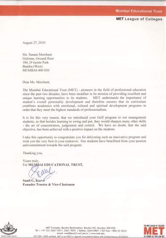 SMGA makes MET proud! - Testimonial by Sunil Karve - Founder Trustee & Vice Chairman (MET)