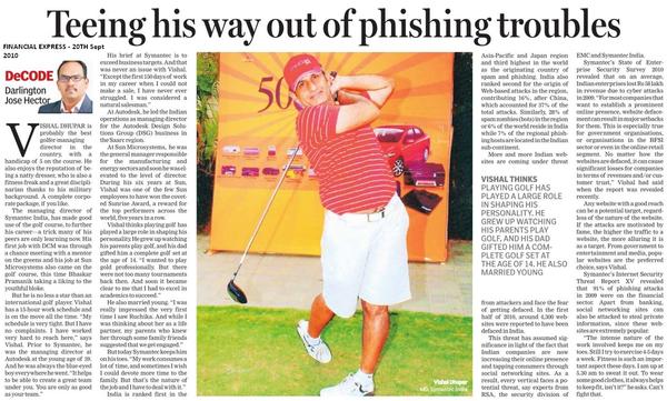 "Playing Golf has played a large role in shaping my personality" - Vishal Dhupar - MD, Symantec, India
