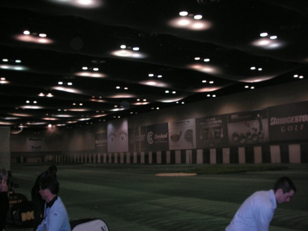 An indoor driving range for equipment trials.