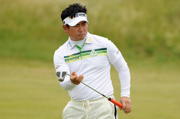 Y.E. Yang (KOR) after making a putt on the first day