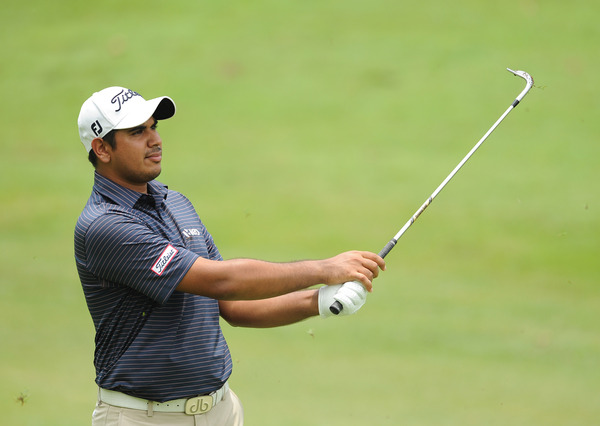 India's Gaganjeet Bhullar watches his ball fly at Round 3