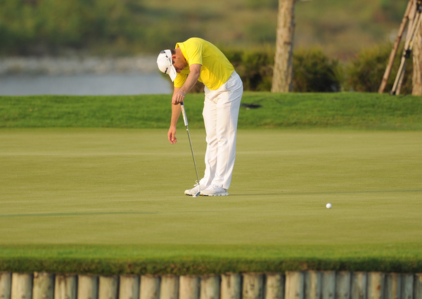 Sergio Garcia of Spain reacts during Round 1