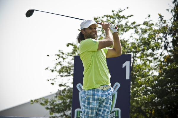 Sweden's Johan Edfors at the tee during the event