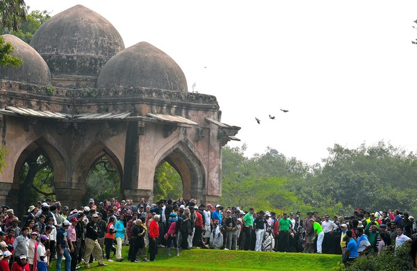 Mr. Pawan Munjal teeing off with Tiger Woods