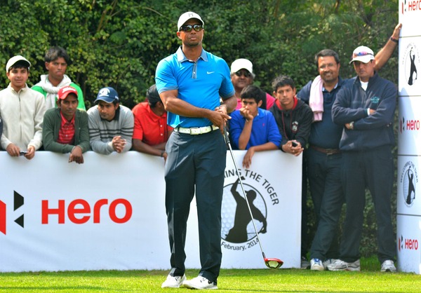 Tiger Woods in Delhi off the Tee.