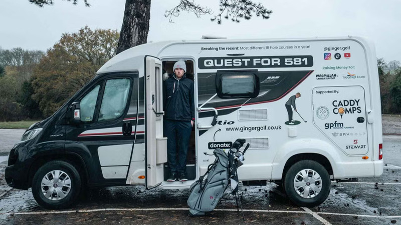 Josh Simpson and the camper van that became his home for a year-long world record journey.