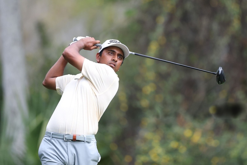 Sudarshan Yellamaraju of Canada plays his shot from the second tee during the final round of THE PLAYERS Championship 2026