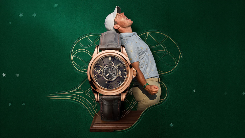 Rory McIlroy wearing the OMEGA De Ville Tourbillon during the Masters victory presentation.